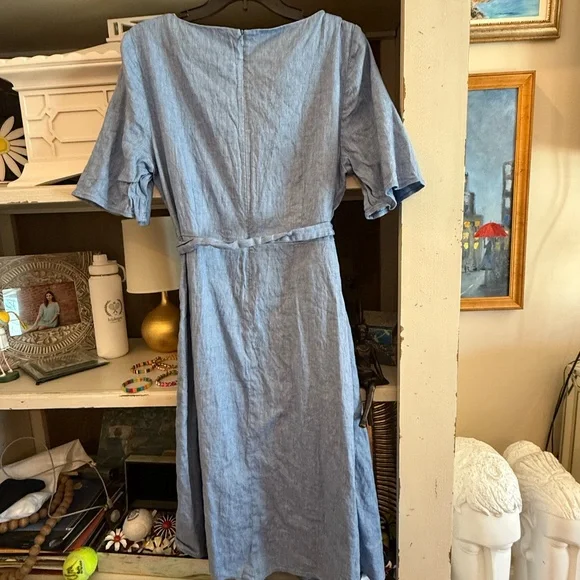 St. John sz 10 Linen blend midi dress boatneck belted - Picture 5 of 5